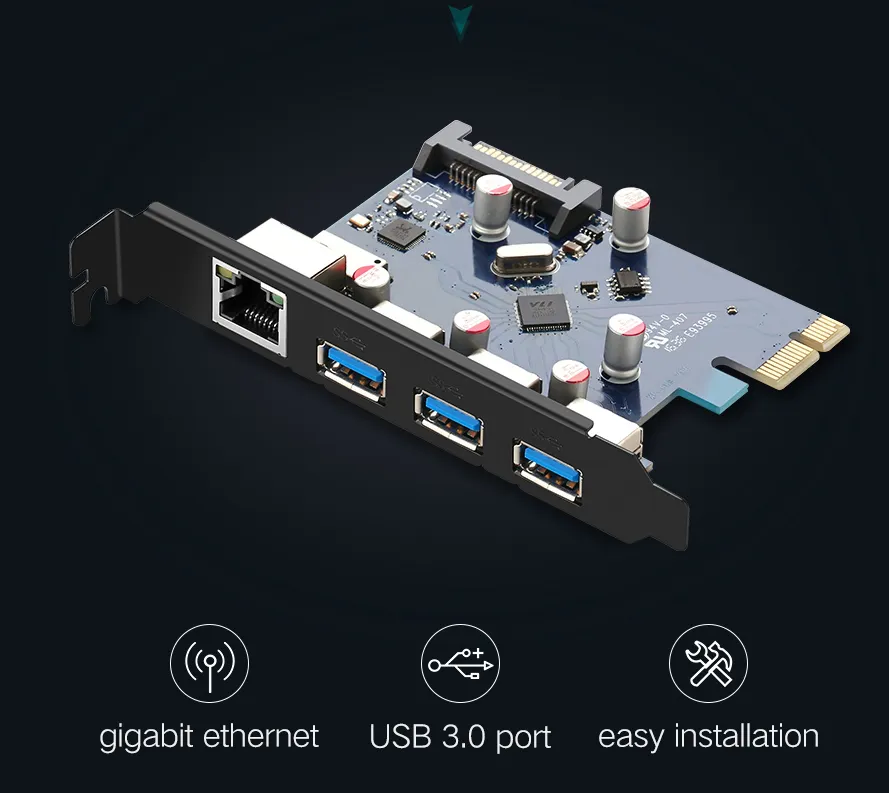 Card PCI-E sang 3xUSB 3.0 và Lan Ugreen 30775