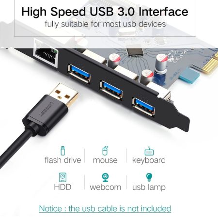 Card PCI Express sang 3 cổng USB 3.0 + Lan Gigabit 10/100/1000Mbps Ugreen 30775