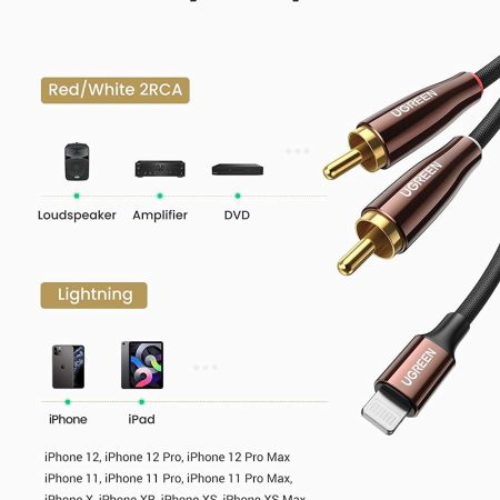 Cáp chuyển Lighting sang RCA dài 2m Ugreen 40904