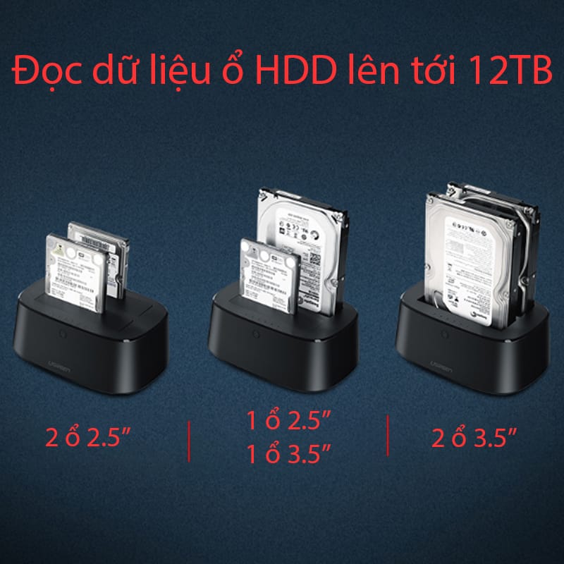 Dock HDD/SSD 2 Cổng SATA 2.5/3.5″ Ugreen 50742