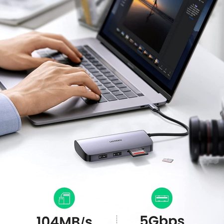 Bộ chuyển Type-C to HDMI + Lan + USB 3.0 + SD/TF + PD Type-C 100W Ugreen 50852