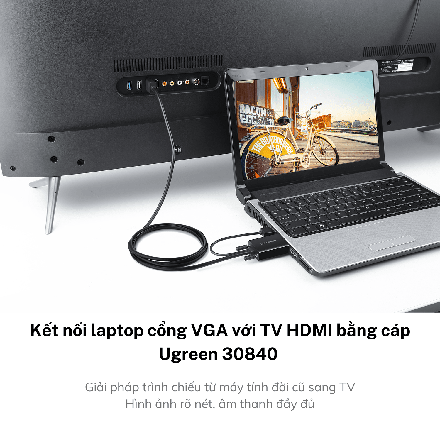 Dây cáp chuyển VGA sang HDMI UGREEN 30840 (dài 2m có âm thanh, hỗ trợ Full HD)