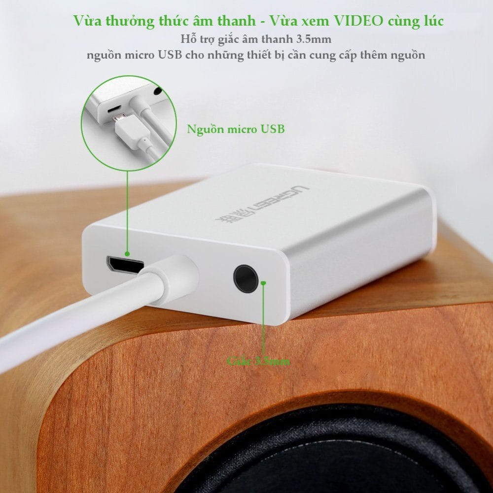 Dây cáp chuyển HDMI to VGA Ugreen MM102 hỗ trợ Full HD 1920×1080