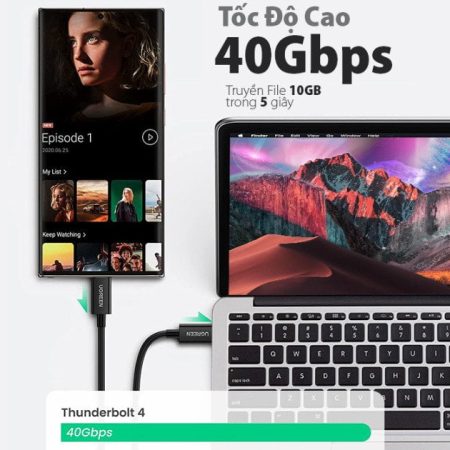 Cáp Thunderbolt 4 dài 2m hỗ trợ 8k + PD100w + truyền data 40Gbps Ugreen 60621