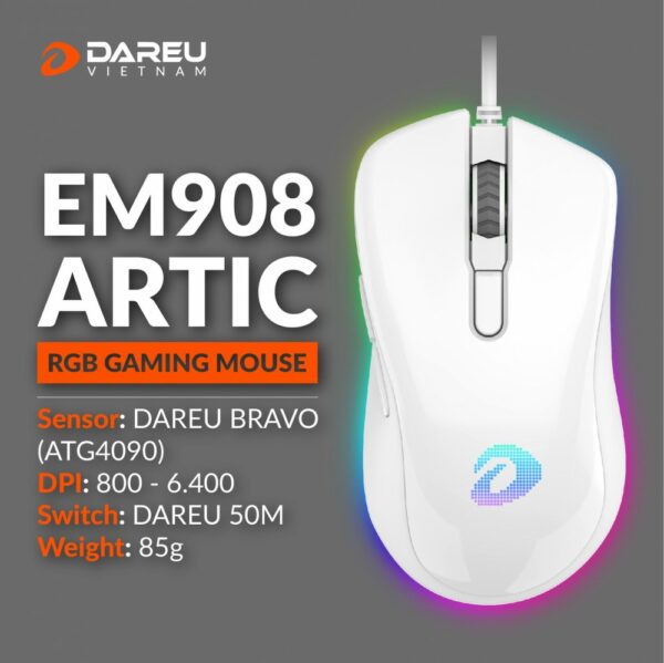 Chuột Gaming DAREU EM908 (LED RGB, BRAVO sensor)