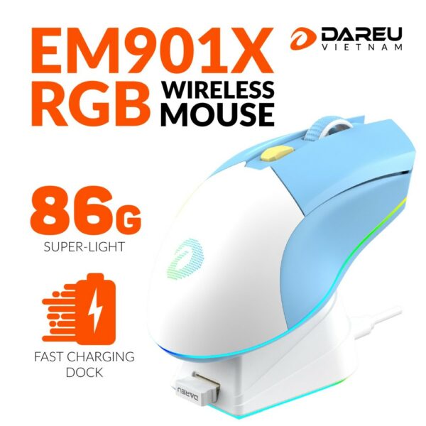 Chuột không dây Gaming DAREU EM901X RGB – Superlight, Fast charging dock