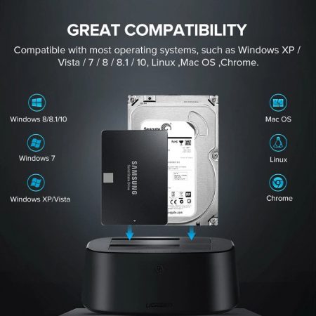 Hộp đựng ổ cứng Docking 2.5/3.5inch Sata/USB 3.0 hỗ trợ 12TB Ugreen 50857