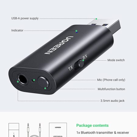 Bộ thu phát Bluetooth 5.1 2 trong 1 Bộ điều hợp Bluetooth không dây Ugreen 60300