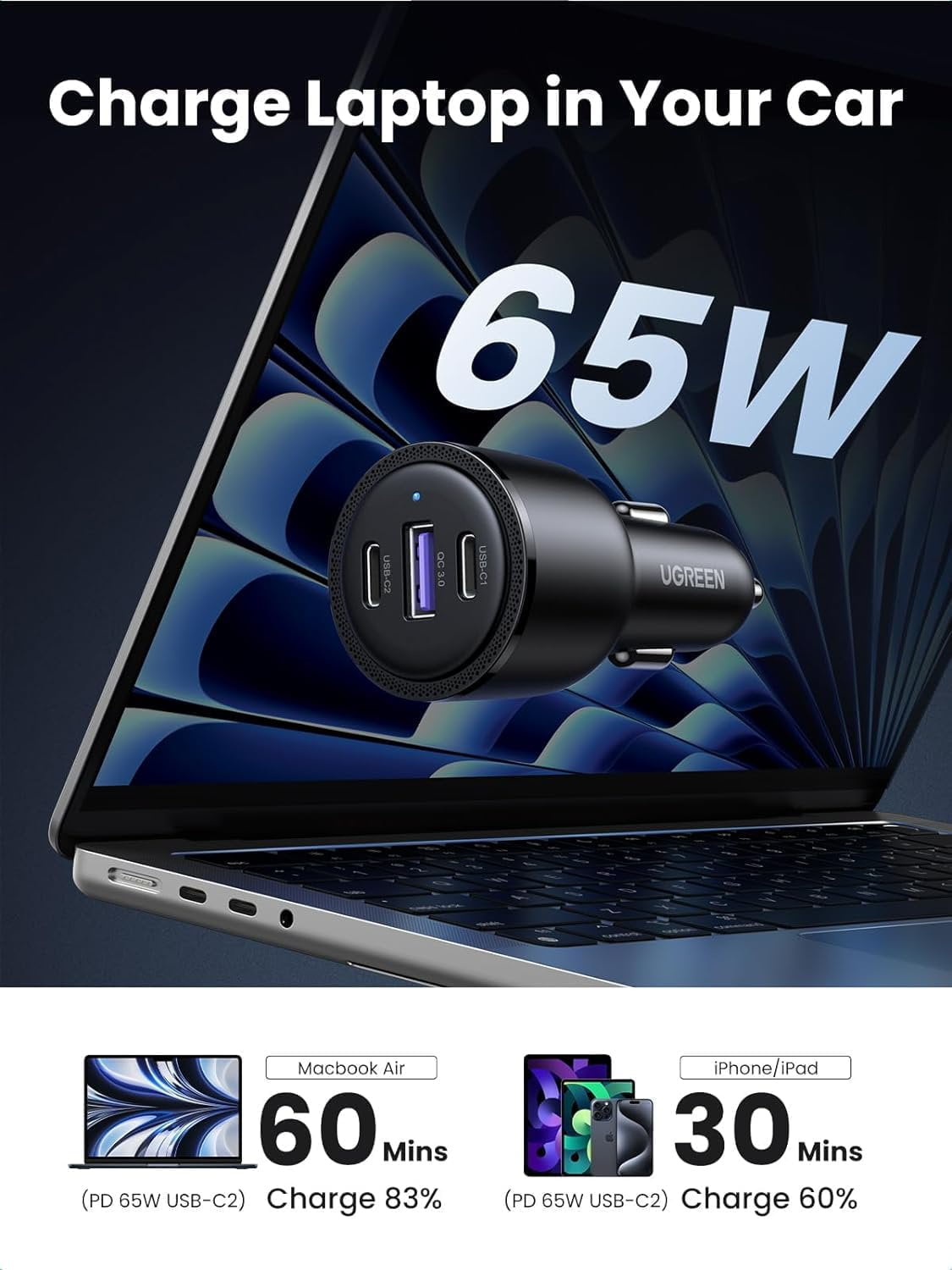 Tẩu sạc ô tô 69W 3 in 1 Ugreen 20467