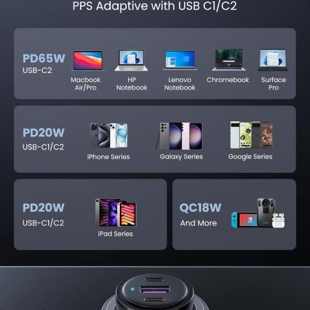 Sạc điện thoại USB 3 cổng 69W dùng trong ô tô Ugreen 20467