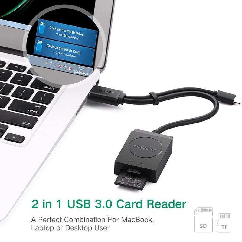 Đầu đọc thẻ USB 3.0 Card Reader Hỗ trợ thẻ TF và SD Ugreen 20203
