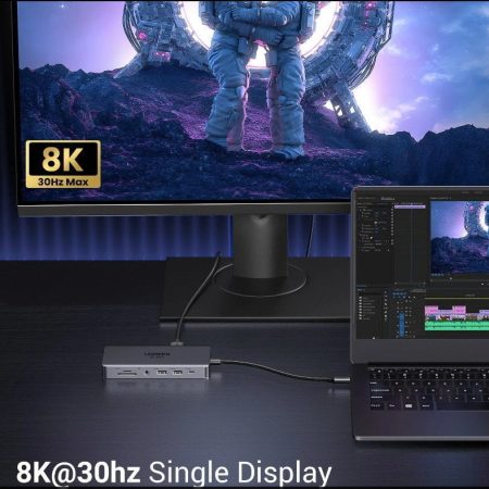 Bộ chuyển đổi USB-C sang 2*USB-A 3.2+1*USB-A 3.0+1*USB-C 3.2+2*HDMI 8K@30Hz+LAN+SD/TF+3.5mm Ugreen 15965