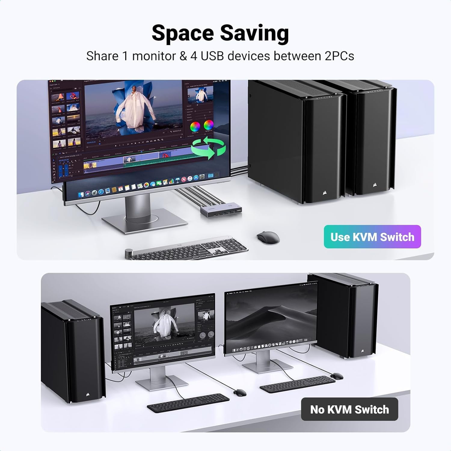 Bộ gộp HDMI 2 vào 1 ra màu đen hỗ trợ KVM 8K Ugreen 25961