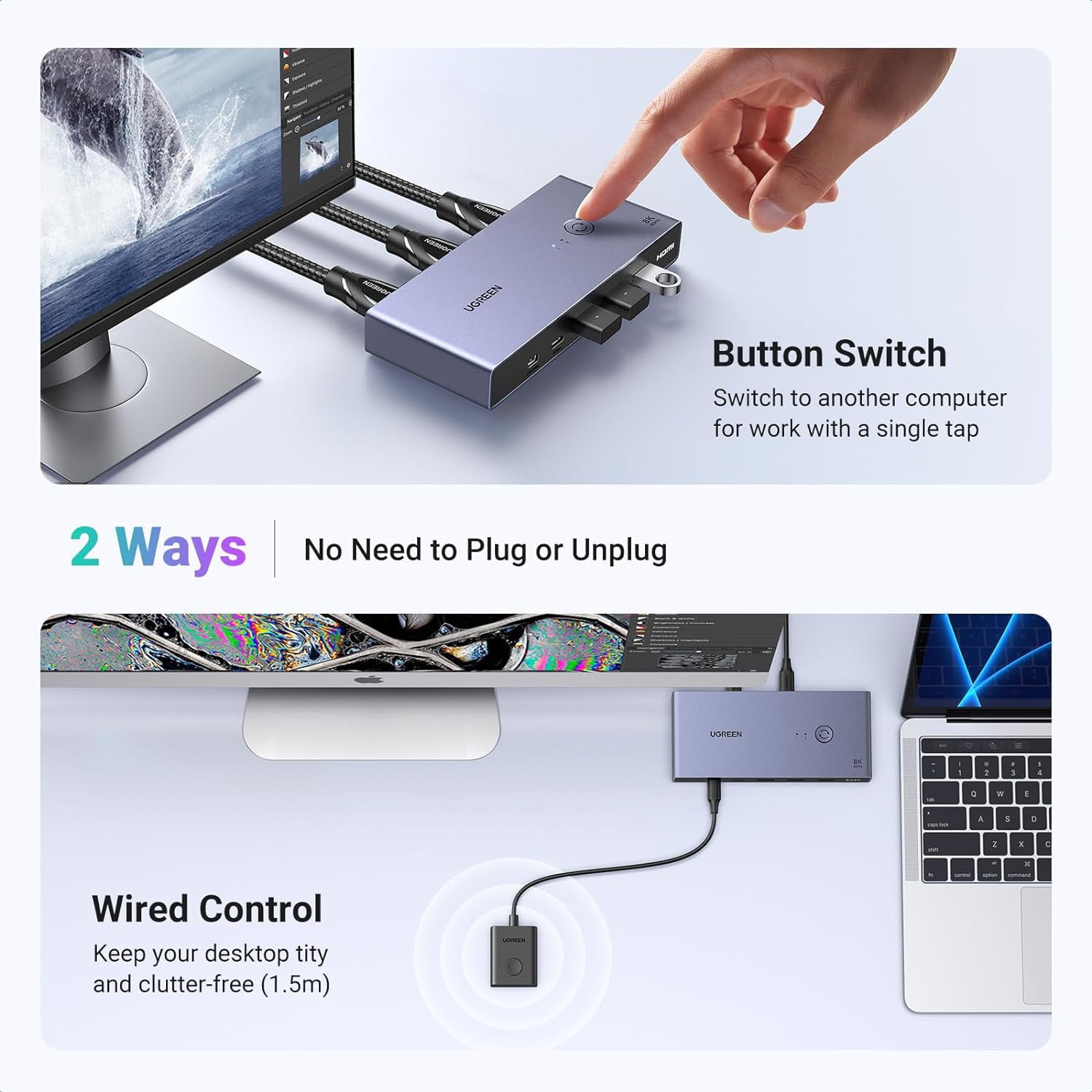 Bộ chuyển đổi KVM switch HDMI 2 vào 1 Ugreen 25961