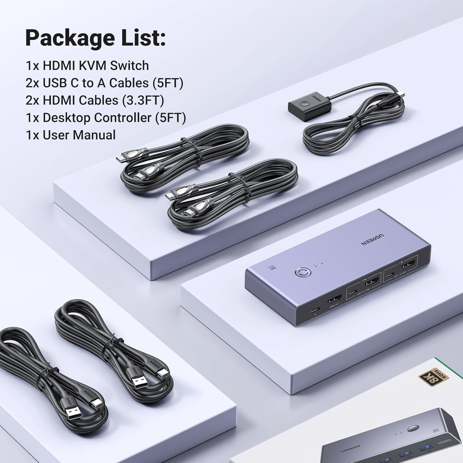 Bộ gộp HDMI 2 vào 1 ra màu đen hỗ trợ KVM 8K Ugreen 25961