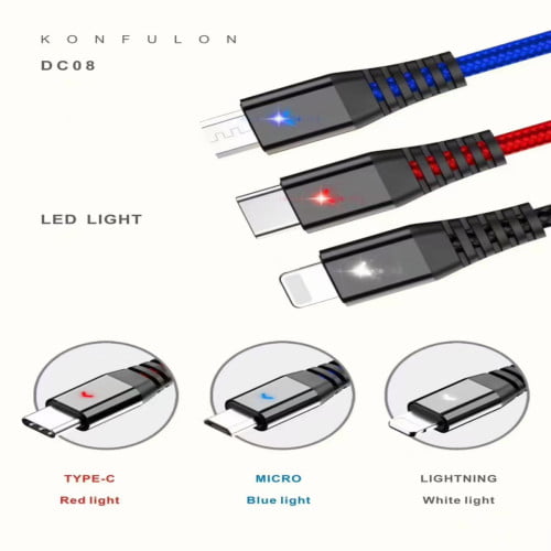 Dây cáp sạc USB sang Micro B Lightning Type-C Konfulon DC08