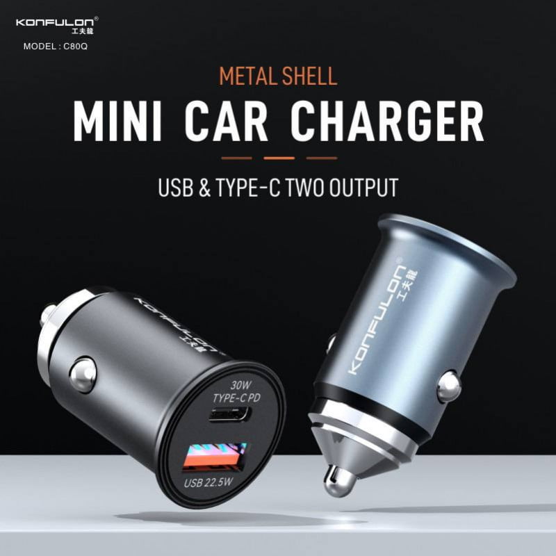 Tẩu sạc ô tô 30W 2 in 1 Konfulon C80Q (Type-C, USB 3.0)