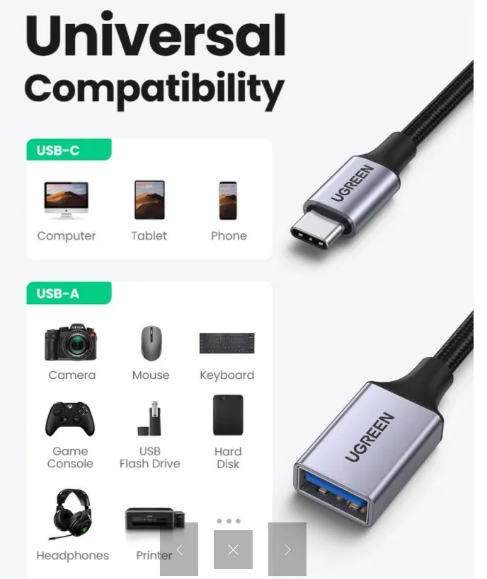 Dây cáp USB Type-C sang USB 3.0 Ugreen 70889 hỗ trợ OTG