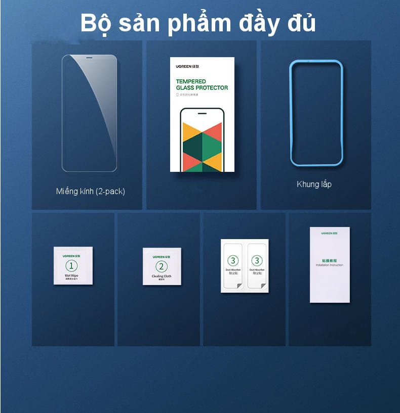 Miếng dán kính cường lực UGREEN SP158 – SP159 –  SP161 chống lóa mắt (2 tấm – cho Iphone 12 series)