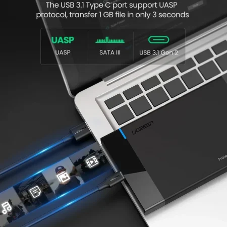 Hộp Đựng Ổ Cứng Ugreen 60734 (Hỗ trợ Cáp Micro-B sang USB-A/C, Hỗ Trợ 6TB, Tốc Độ 5Gbps)