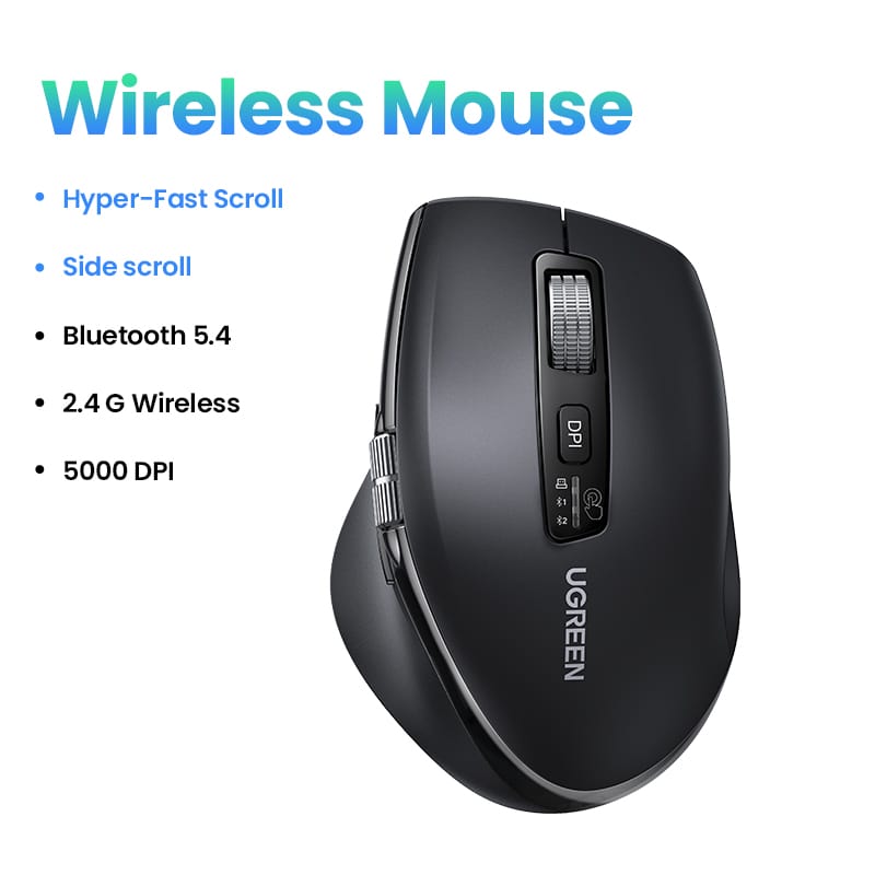 Chuột công thái học không dây Ugreen M751 (Bluetooth 5.4 + 2.4 G) – Đen