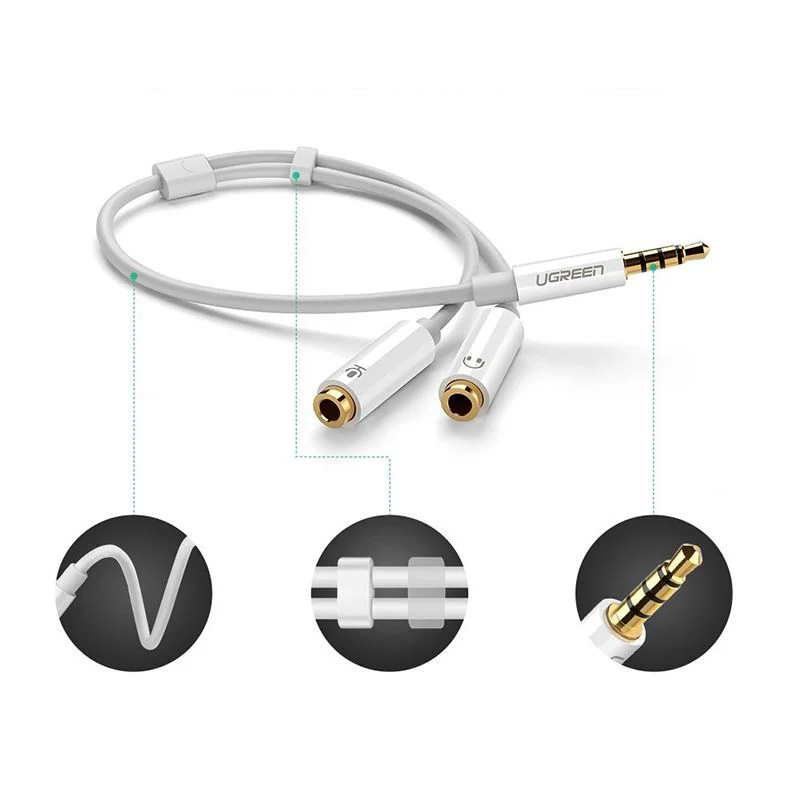 Dây cáp âm thanh chia Mic và Audio Ugreen Av141 | Đen – Trắng
