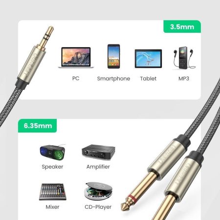 Dây cáp chuyển 3.5mm ra 2 đầu 6.35mm Ugreen AV126 | 1m-12m