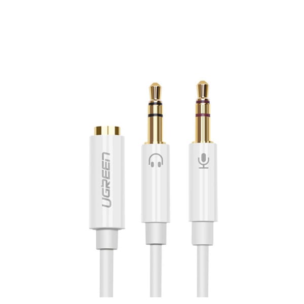 Dây cáp chia tai nghe và micro 3.5mm Ugreen AV140 | 20cm |Trắng – Đen