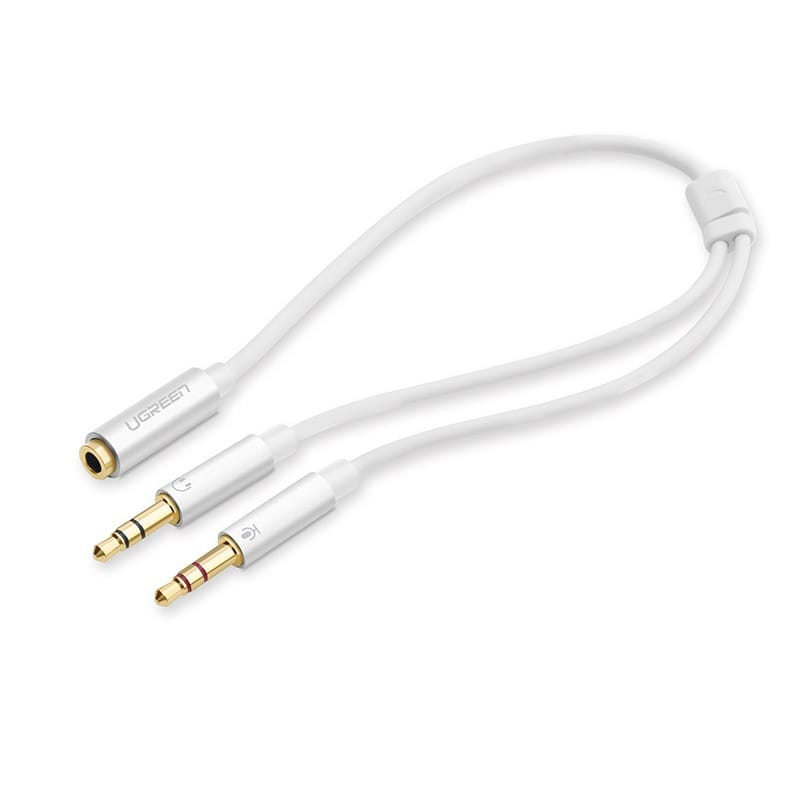 Dây cáp chia tai nghe và micro 3.5mm Ugreen AV140 | 20cm |Trắng – Đen