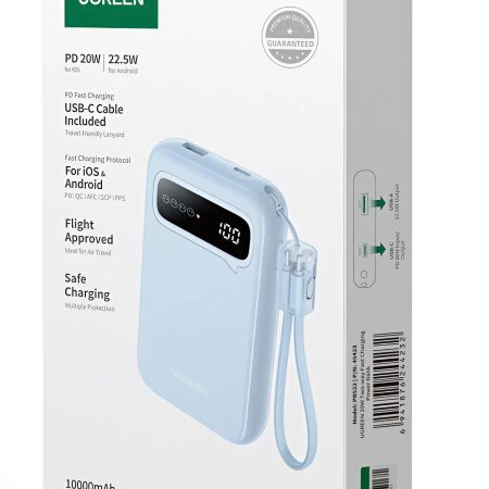 Pin sạc dự phòng 10000mAh Ugreen PB522 (kèm cáp USB-C) | Xanh Dương