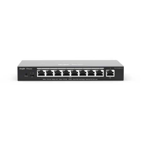 Switch PoE Gigabit 9 cổng Ruijie Reyee RG-ES209GC-P (8 cổng PoE+ 10/100/1000Mbps+1 cổng uplink Gigabit+ngân sách PoE 120W+hỗ trợ IEEE 802.3af/at+quản lý qua WebUI/Cloud/App)
