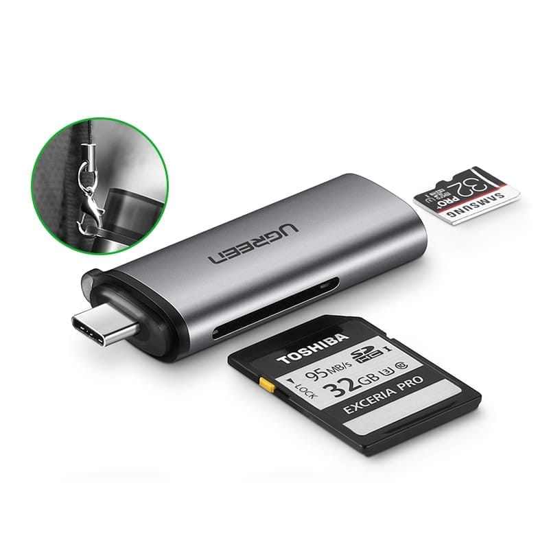 Đầu đọc thẻ nhớ USB type-C cho thẻ SD/TF chính hãng Ugreen 50704 cao cấp