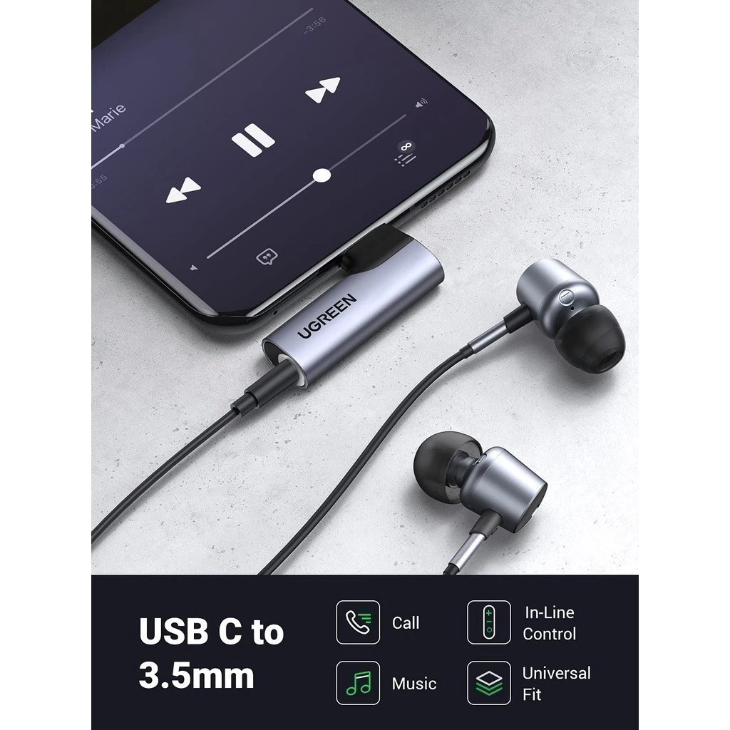 Đầu chuyển Type C sang Audio 3.5mm Ugreen 20194 (bẻ góc 90 độ)