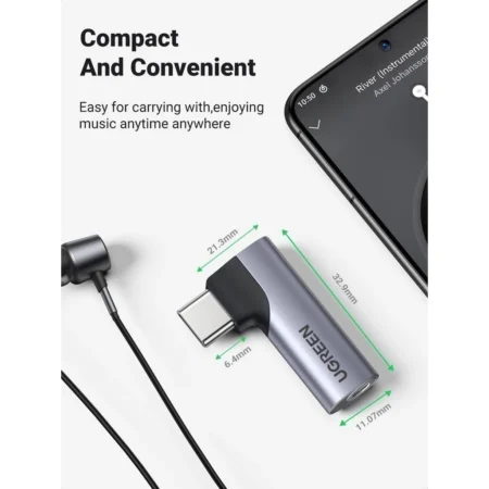Đầu chuyển Type C sang Audio 3.5mm Ugreen 20194 (bẻ góc 90 độ)