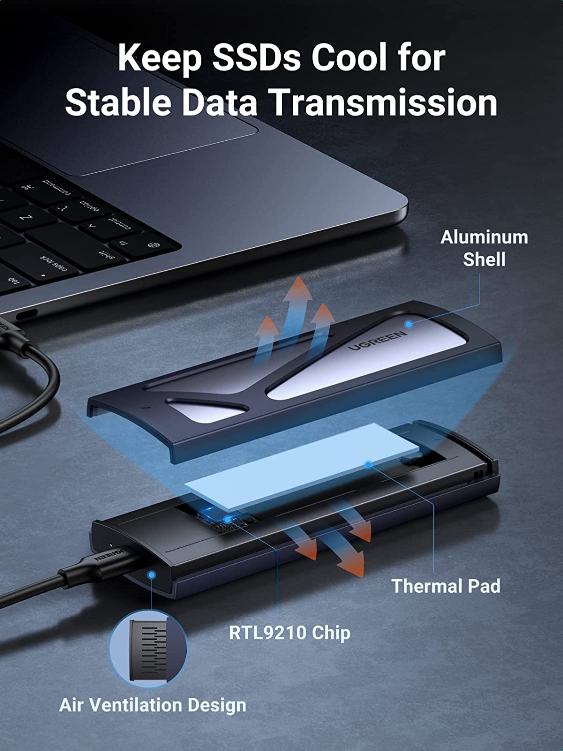 Hộp đựng ổ cứng SSD M.2 NVME PCIE GEN2 Ugreen 70691 (Max 2TB, tốc độ 10Gbps)