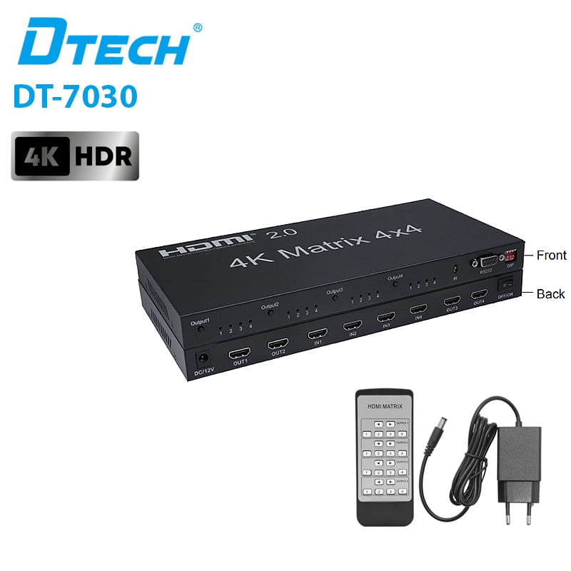 Bộ chuyển mạch HDMI Matrix 4×4 DTECH DT-7030 hỗ trợ 4k@60Hz