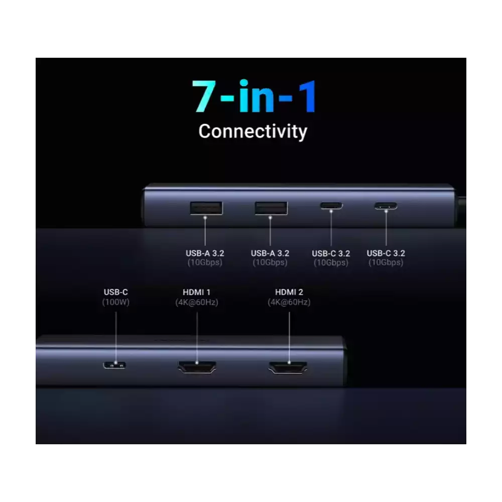Hub USB Type-C 7 in 1 Ugreen 45379 (HDMI 4K@60Hz, Type-C, USB 3.0, SD/TF, PD 100W)