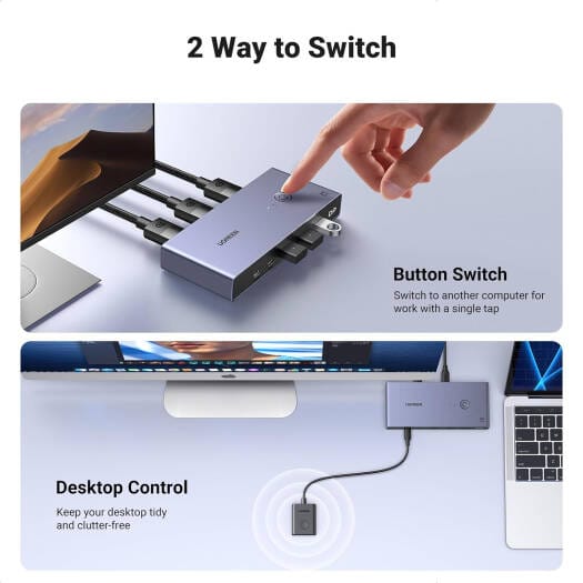 Bộ chuyển mạch KVW Switch DP 2 vào 1 Ugreen 25962