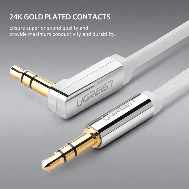 Dây cáp nối dài âm thanh 3.5mm Ugreen AV119 | 0.5m – 2m ( đầu góc vuông 90°, dây dẹt )