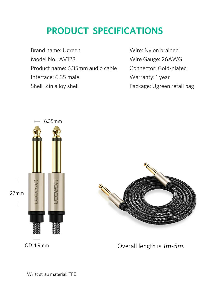 Dây cáp âm thanh 6.5mm Ugreen AV128