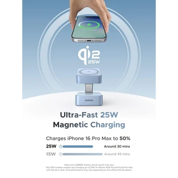 Đế sạc không dây Ugreen 55960 2 in 1 25W (Qi2+sạc iPhone+AirPods+USB-C 5W)