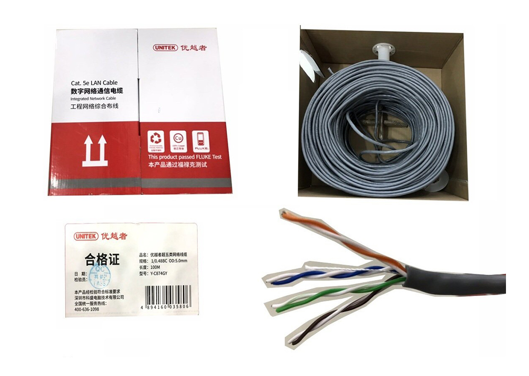 Cáp mạng UTP Cat5e UNITEK C18135GY (Dây 24AWG, Ngoài trời, Lõi 0.50mm CCA, 305m)