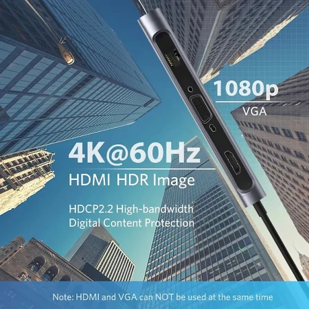 Hub USB-C Ugreen 70490 9 in 1 (HDMI 4K*2K@60Hz, Sạc nhanh 100W – 3*USB 3.0 A Female, 1*HDMI, 1*VGA, 1*RJ45 Gigabit, 1*TF, 1*SD)