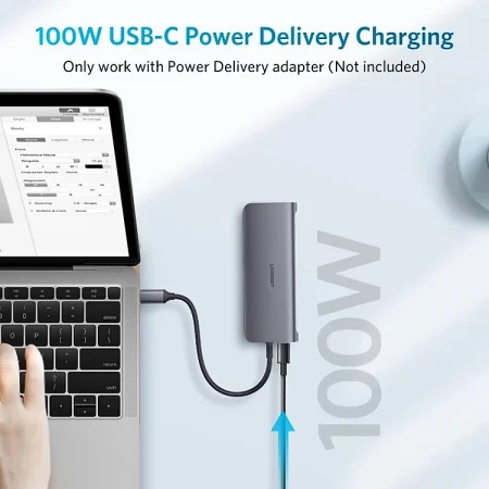 Hub USB-C Ugreen 70490 9 in 1 (HDMI 4K*2K@60Hz, Sạc nhanh 100W – 3*USB 3.0 A Female, 1*HDMI, 1*VGA, 1*RJ45 Gigabit, 1*TF, 1*SD)