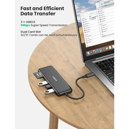 Hub USB Type-C Ugreen 80129 6 in 1 (HDMI 4K+2*USB 3.0+SD/TF+Sạc PD 100W)