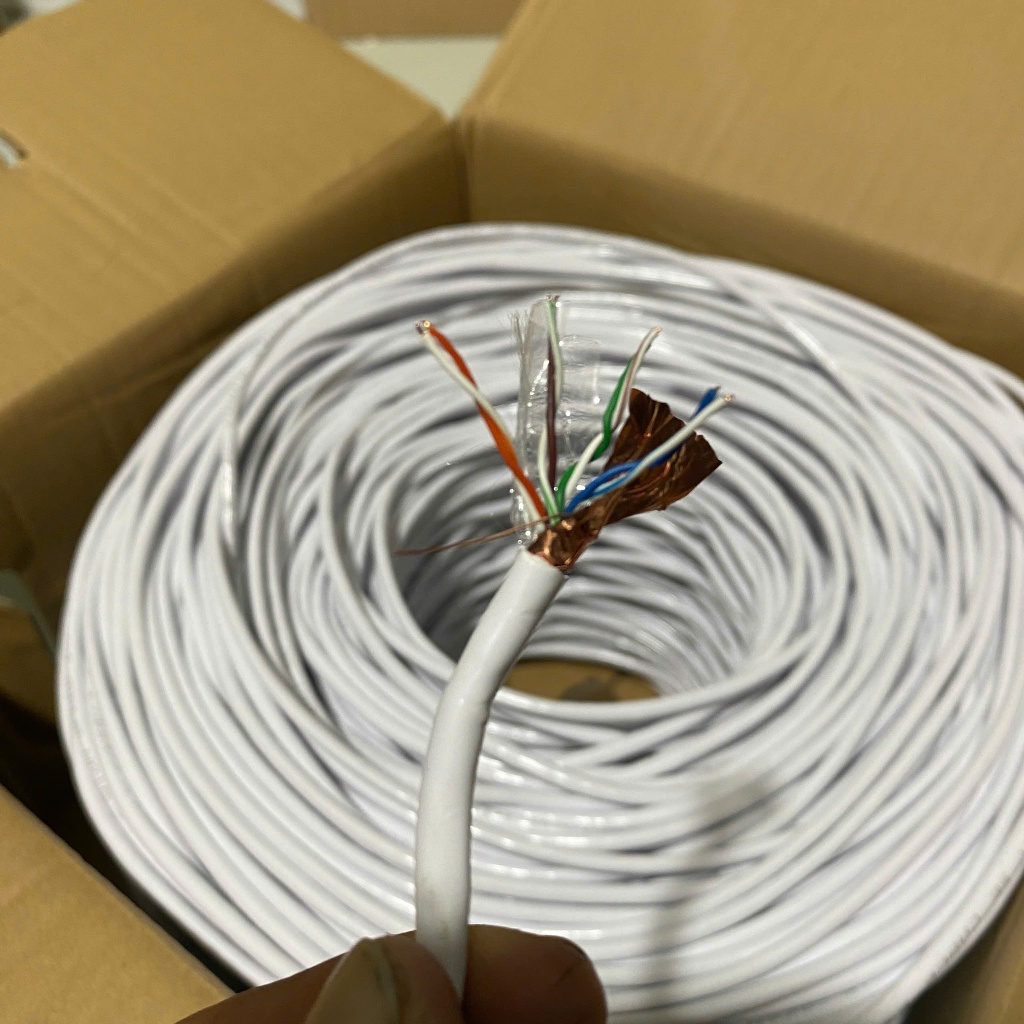 Cáp mạng chống nhiễu STP Cat5E AMPLX 3332 (Lõi 23AWG gộp lưới + bọc bạc, Truyền xa max 50m, 305m)