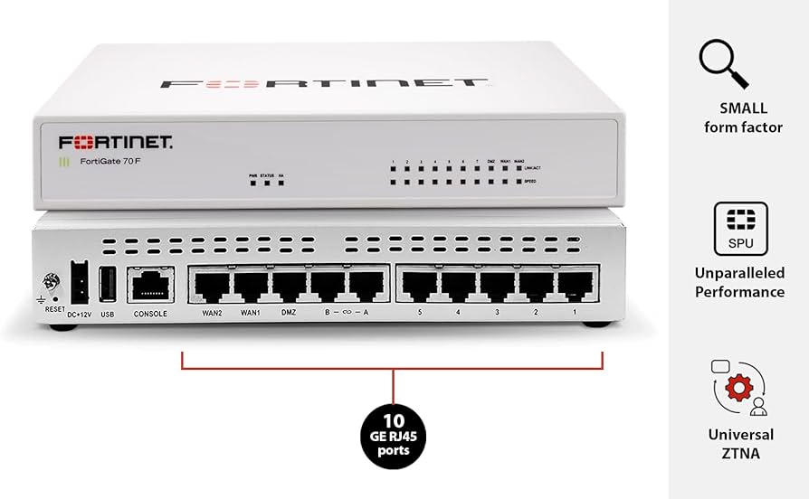 FortiGate Fortinet FG-70F-BDL-950-12 Firewall (1 Year 24×7 FortiCare + FortiGuard Bundle)
