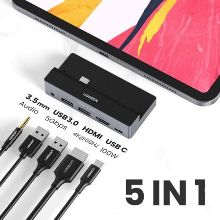 Hub USB-C Ugreen 70688 5 in 1 (USB 3.0 A Female * 2, HDMI*1, 3.5mm Audio*1)