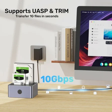 Box ổ cứng đôi Unitek Y-3027GY01 (Hỗ trợ 2 ổ cứng SATA 2.5/3.5 inch, Chuẩn USB 3.0 5Gbps)