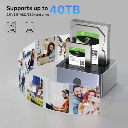 Box ổ cứng đôi Unitek Y-3027GY01 (Hỗ trợ 2 ổ cứng SATA 2.5/3.5 inch, Chuẩn USB 3.0 5Gbps)